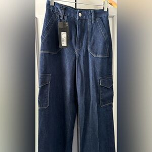 New, with tags, vintage Harper wide-leg cargo blue denim jean size 23.